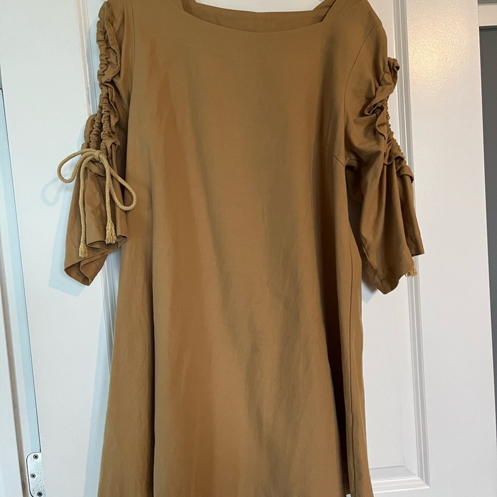 Esprit Tan Ruched Tie Front Dress